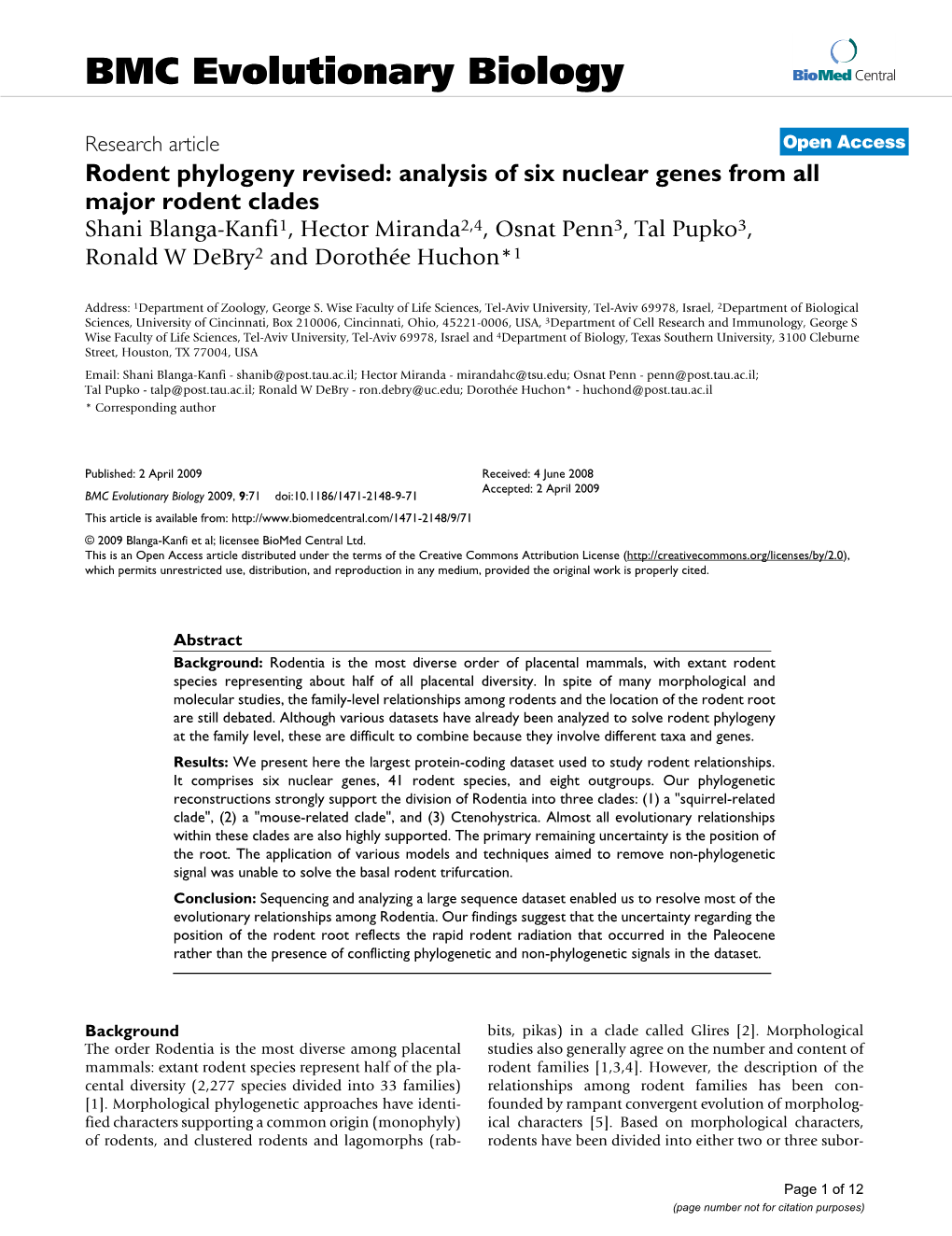 Rodent Phylogeny Revised: Analysis of Six Nuclear Genes from All Major