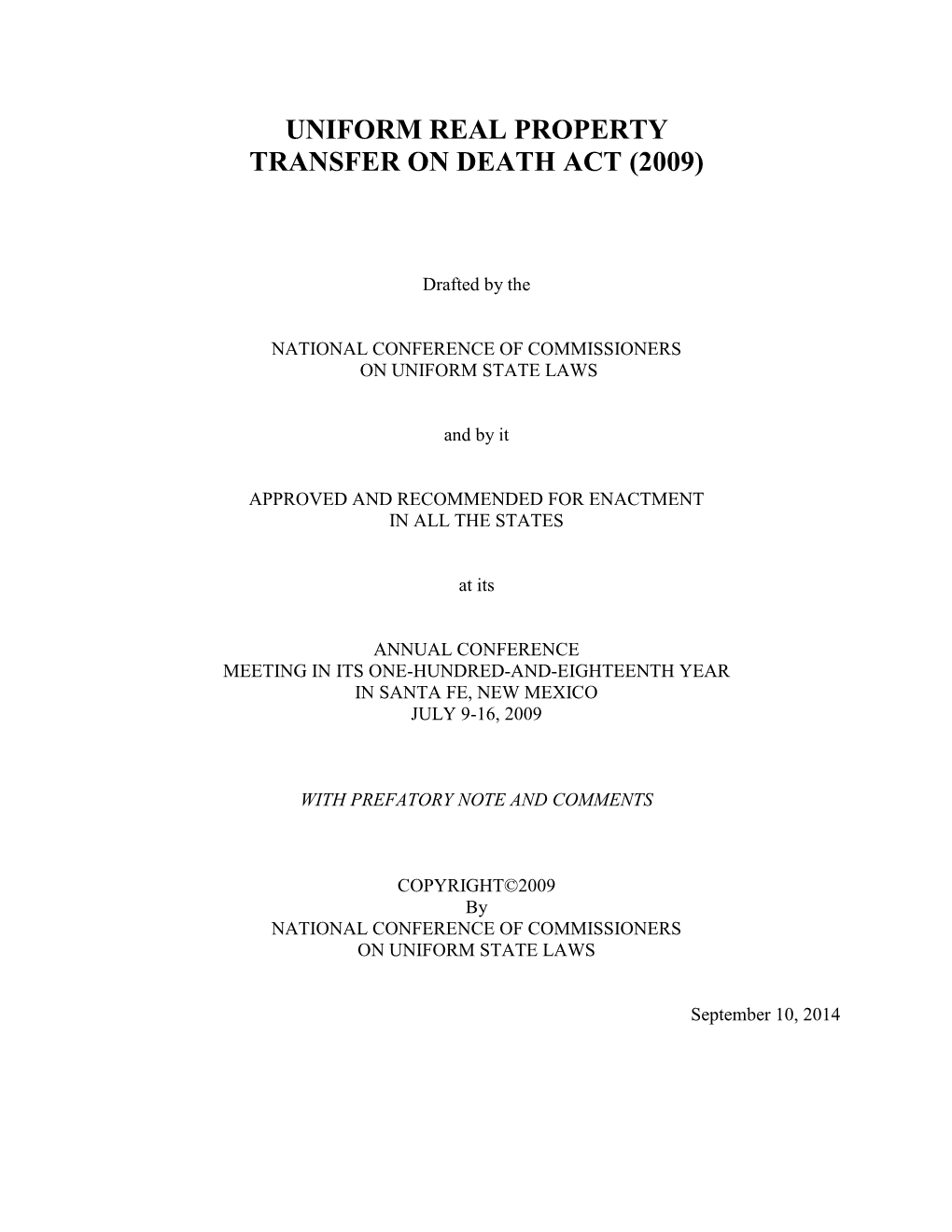 Uniform Real Property Transfer on Death Act (2009)