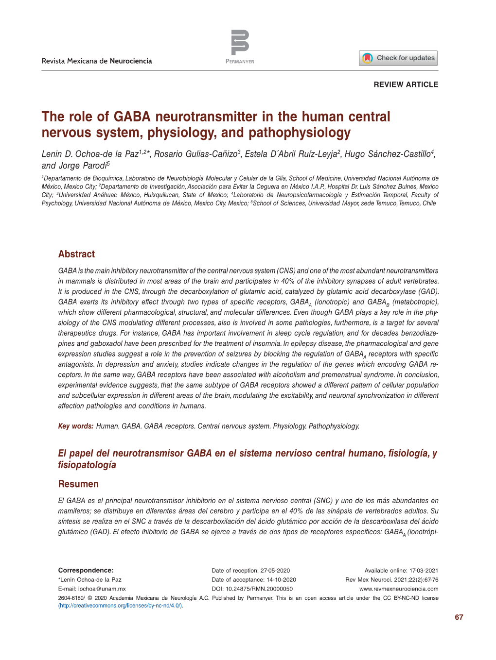 The Role of GABA Neurotransmitter in the Human Central Nervous System, Physiology, and Pathophysiology