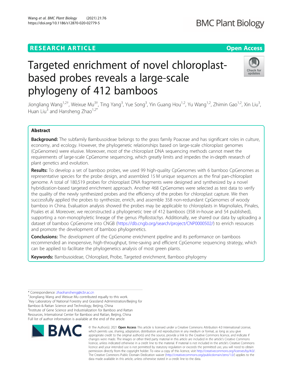 Based Probes Reveals a Large-Scale Phylogeny of 412 Bamboos