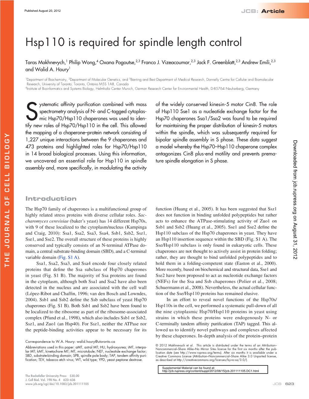 Hsp110 Is Required for Spindle Length Control