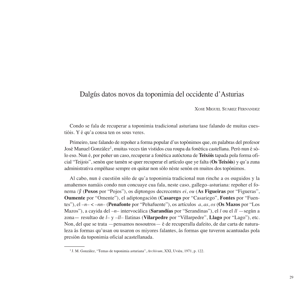 Dalgús Datos Novos Da Toponimia Del Occidente D'asturias