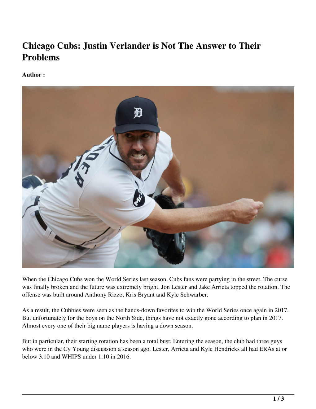 Chicago Cubs: Justin Verlander Is Not the Answer to Their Problems