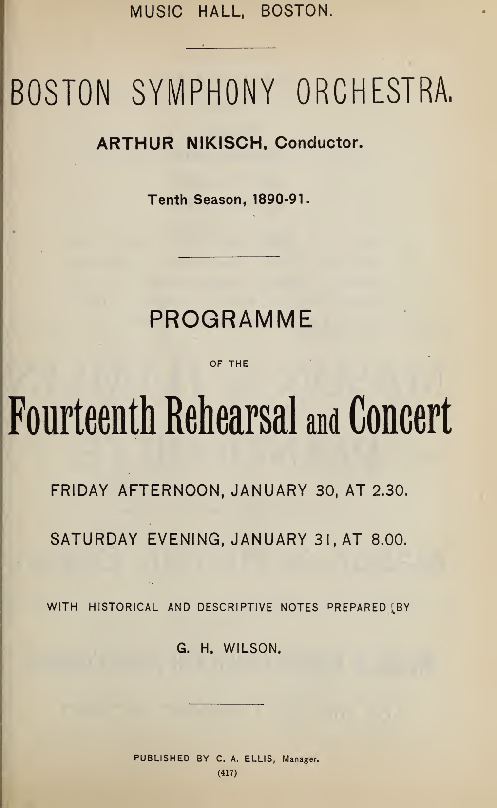 Boston Symphony Orchestra Concert Programs, Season 10, 1890-1891