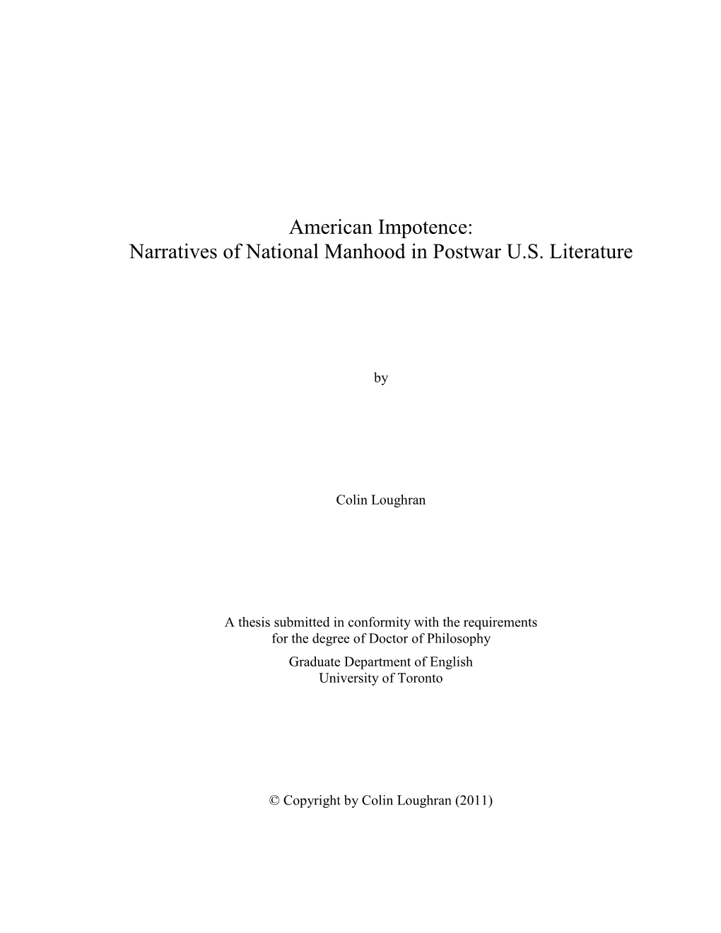 American Impotence: Narratives of National Manhood in Postwar U.S