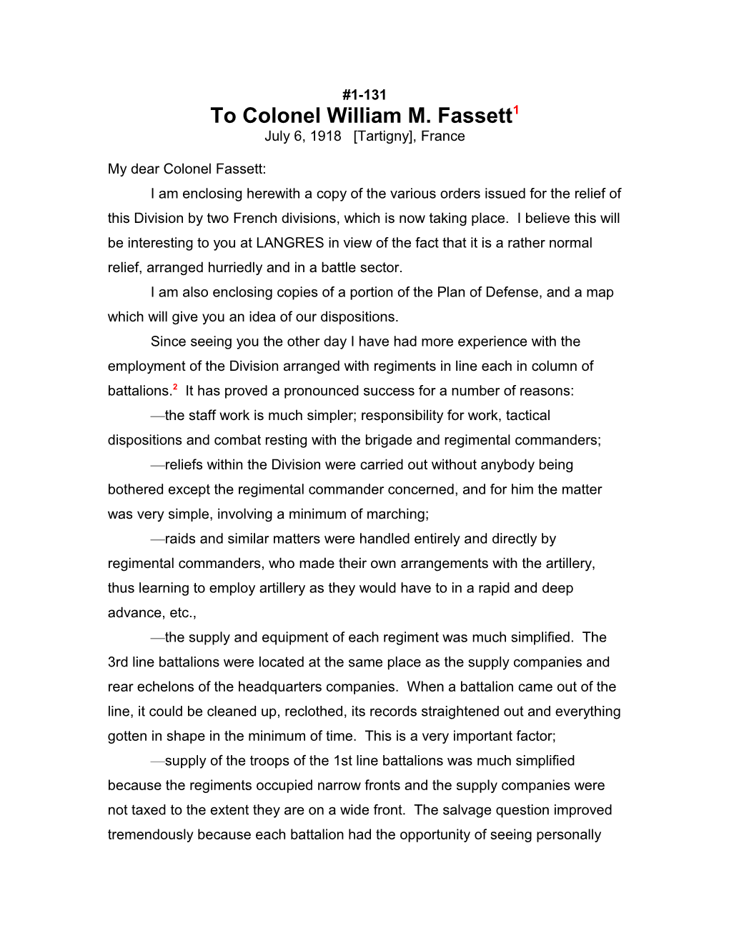 To Colonel William M. Fassett1