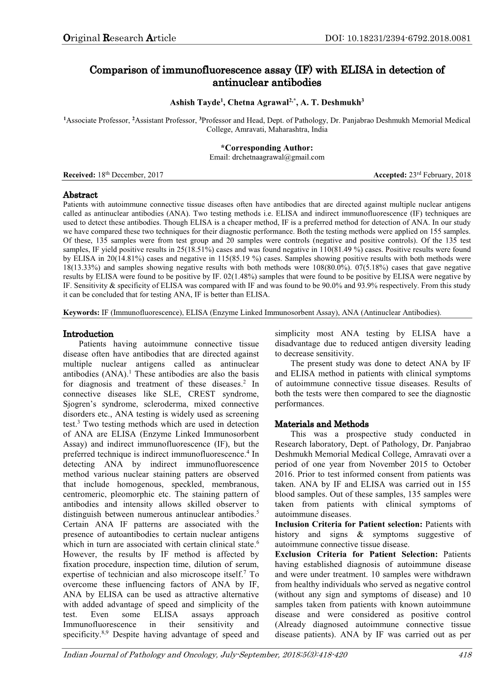 With ELISA in Detection of Antinuclear Antibodies