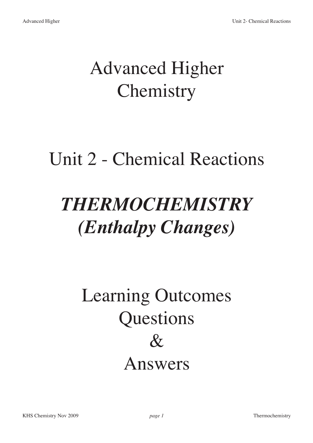 Advanced Higher Chemistry Unit 2