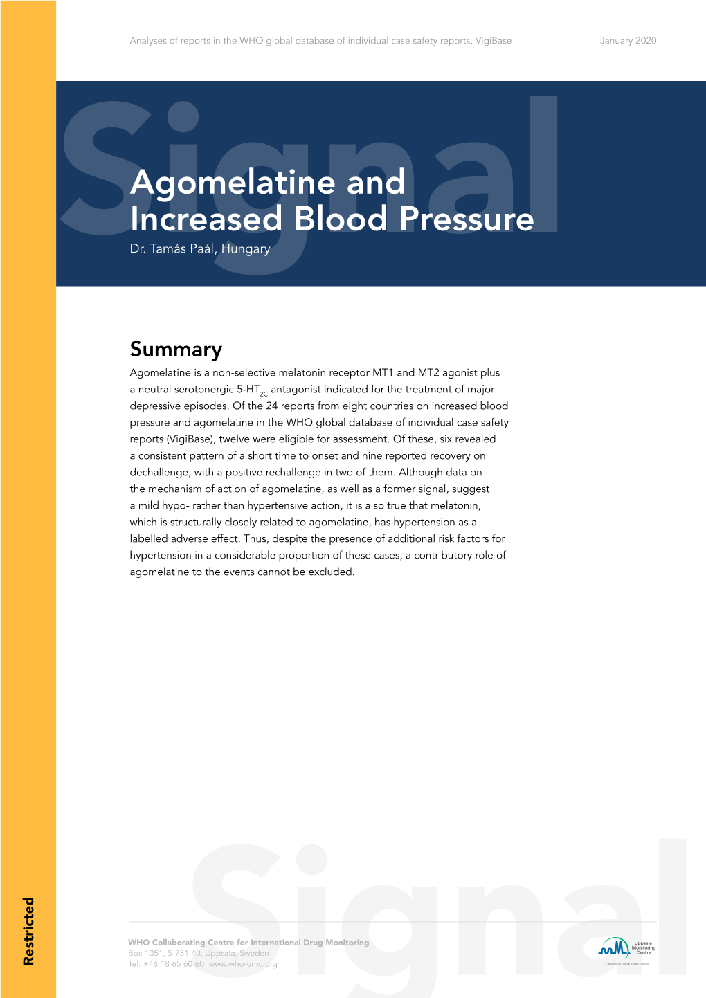 Agomelatine and Increased Blood Pressure Signaldr