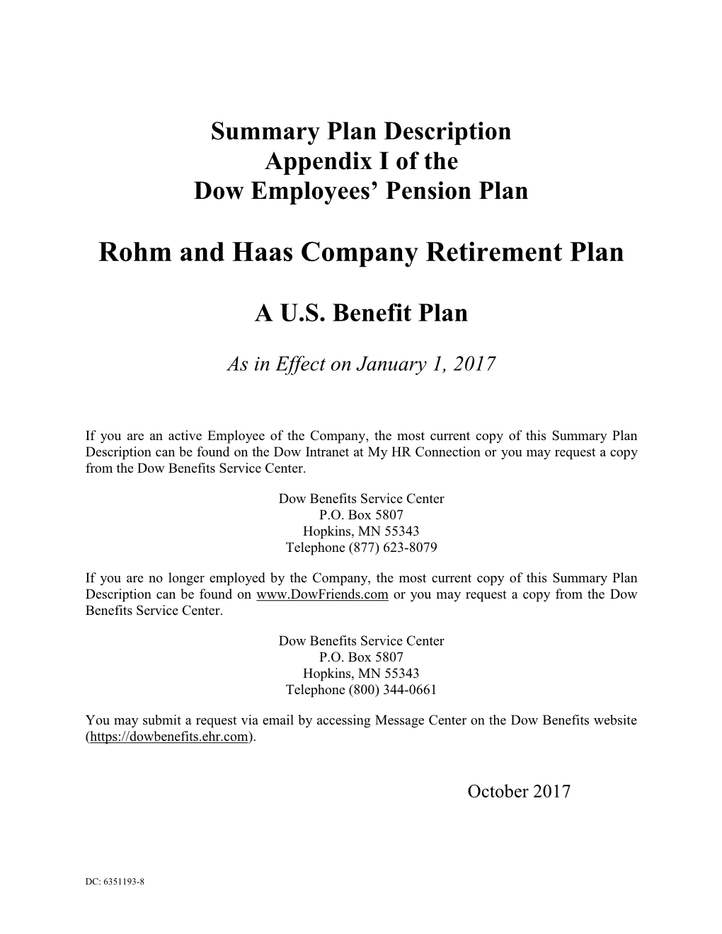 Rohm and Haas Company Retirement Plan