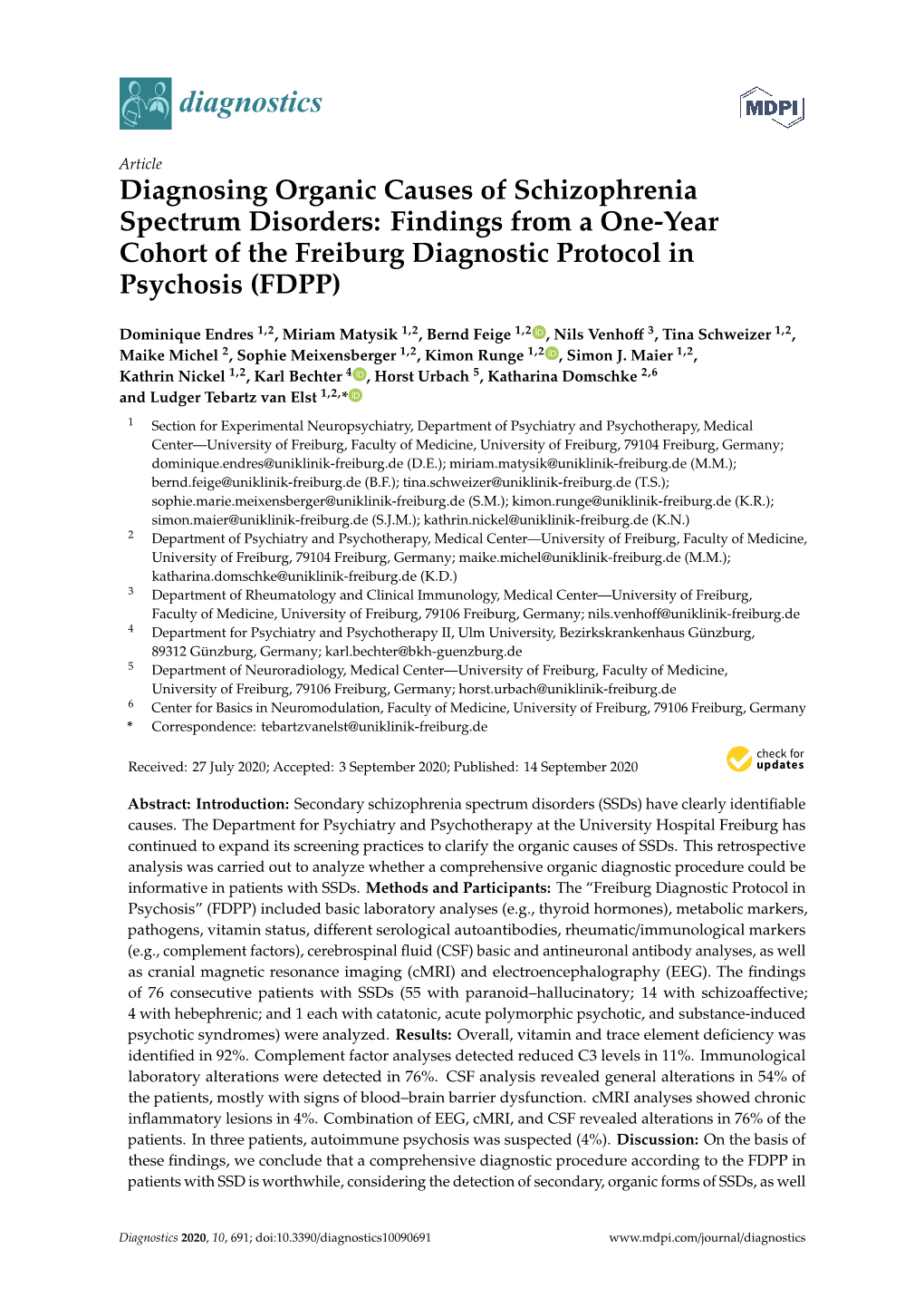 Diagnosing Organic Causes of Schizophrenia Spectrum Disorders: Findings from a One-Year Cohort of the Freiburg Diagnostic Protocol in Psychosis (FDPP)