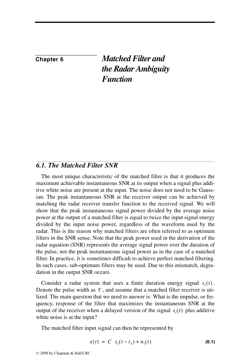 Chapter 6: Matched Filter and the Radar Ambiguity Function