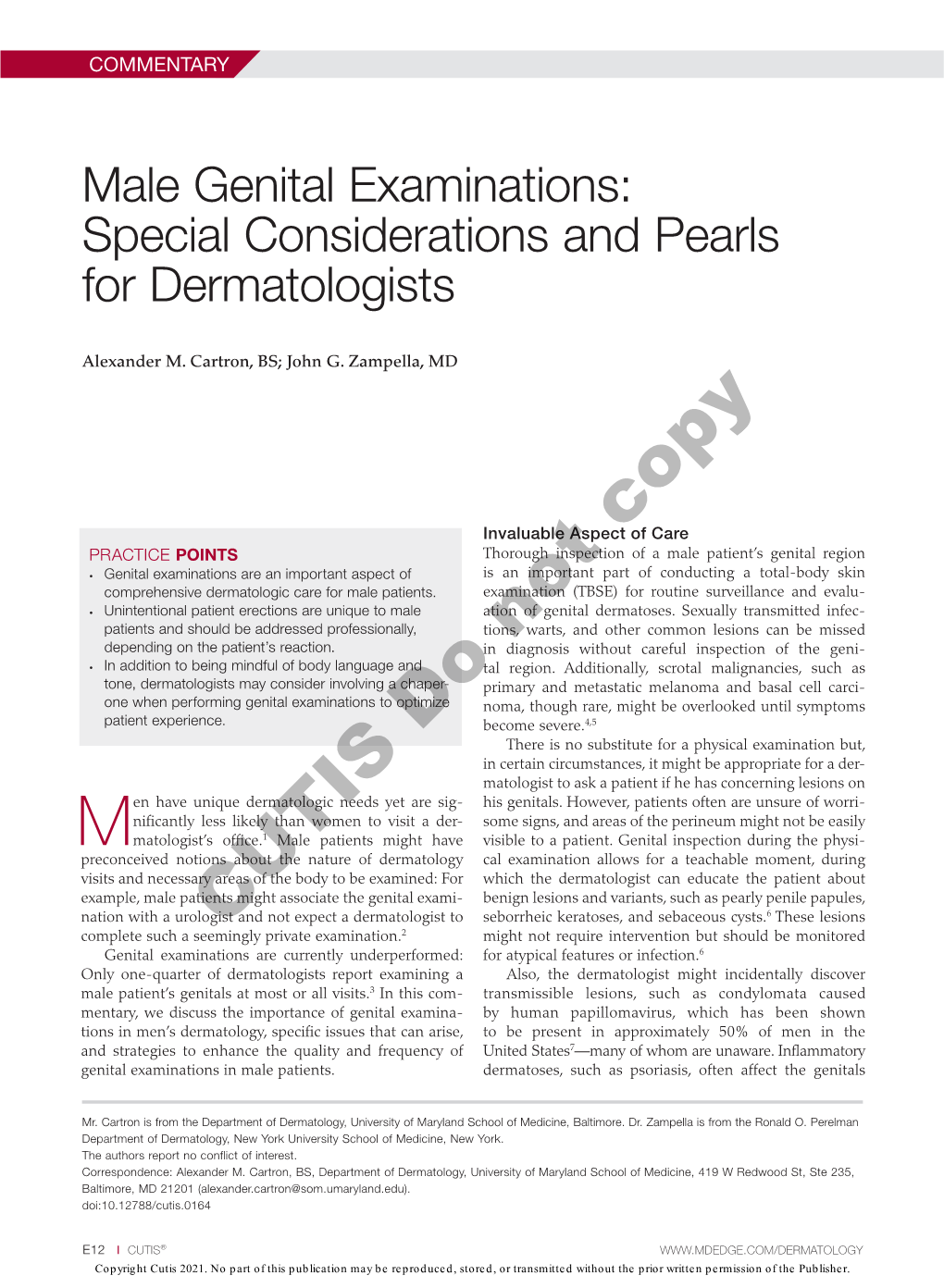 Male Genital Examinations: Special Considerations and Pearls for Dermatologists