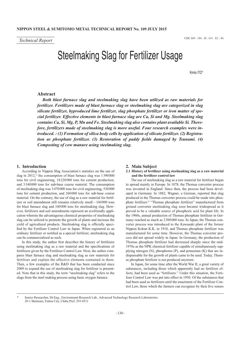 Steelmaking Slag for Fertilizer Usage