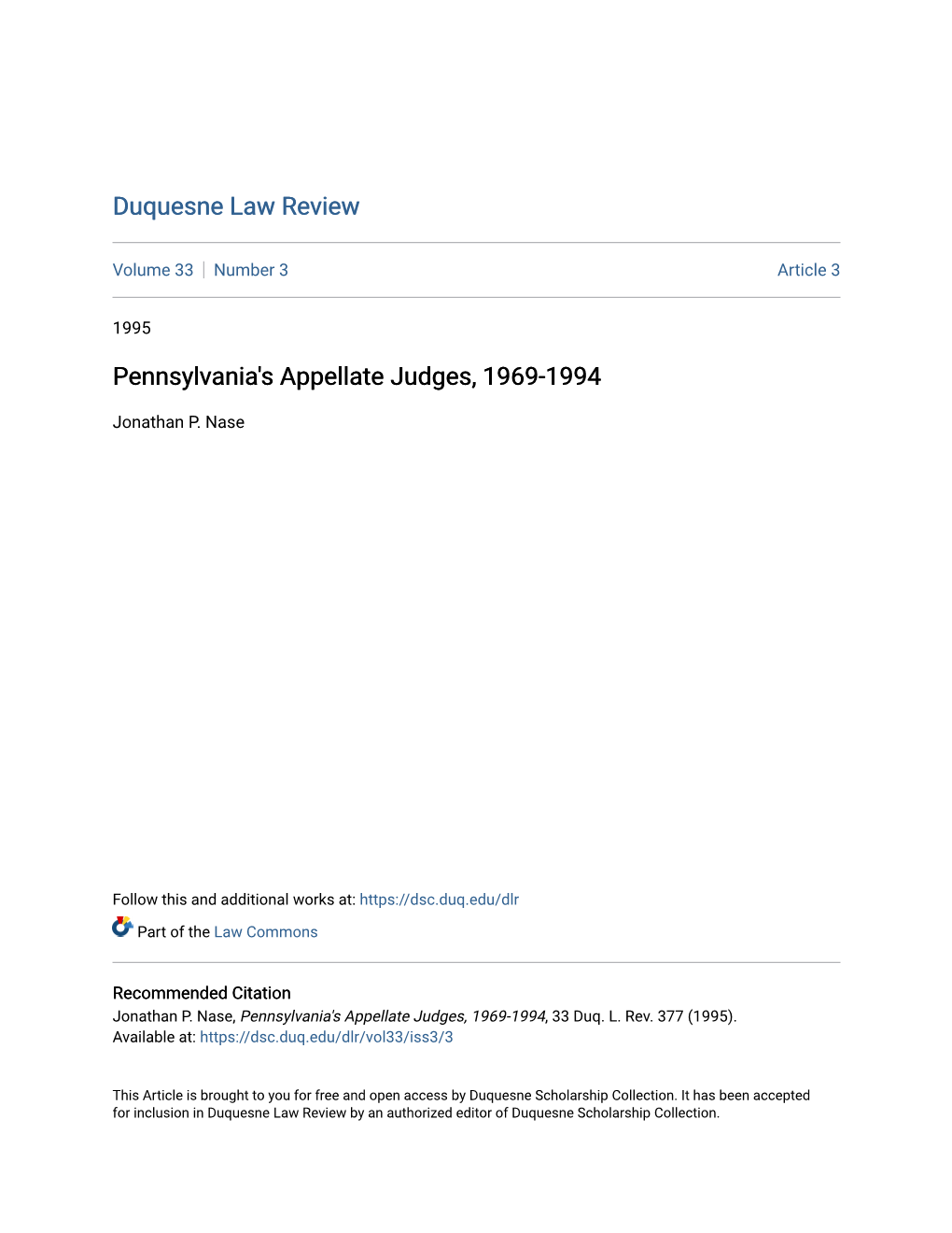 Pennsylvania's Appellate Judges, 1969-1994