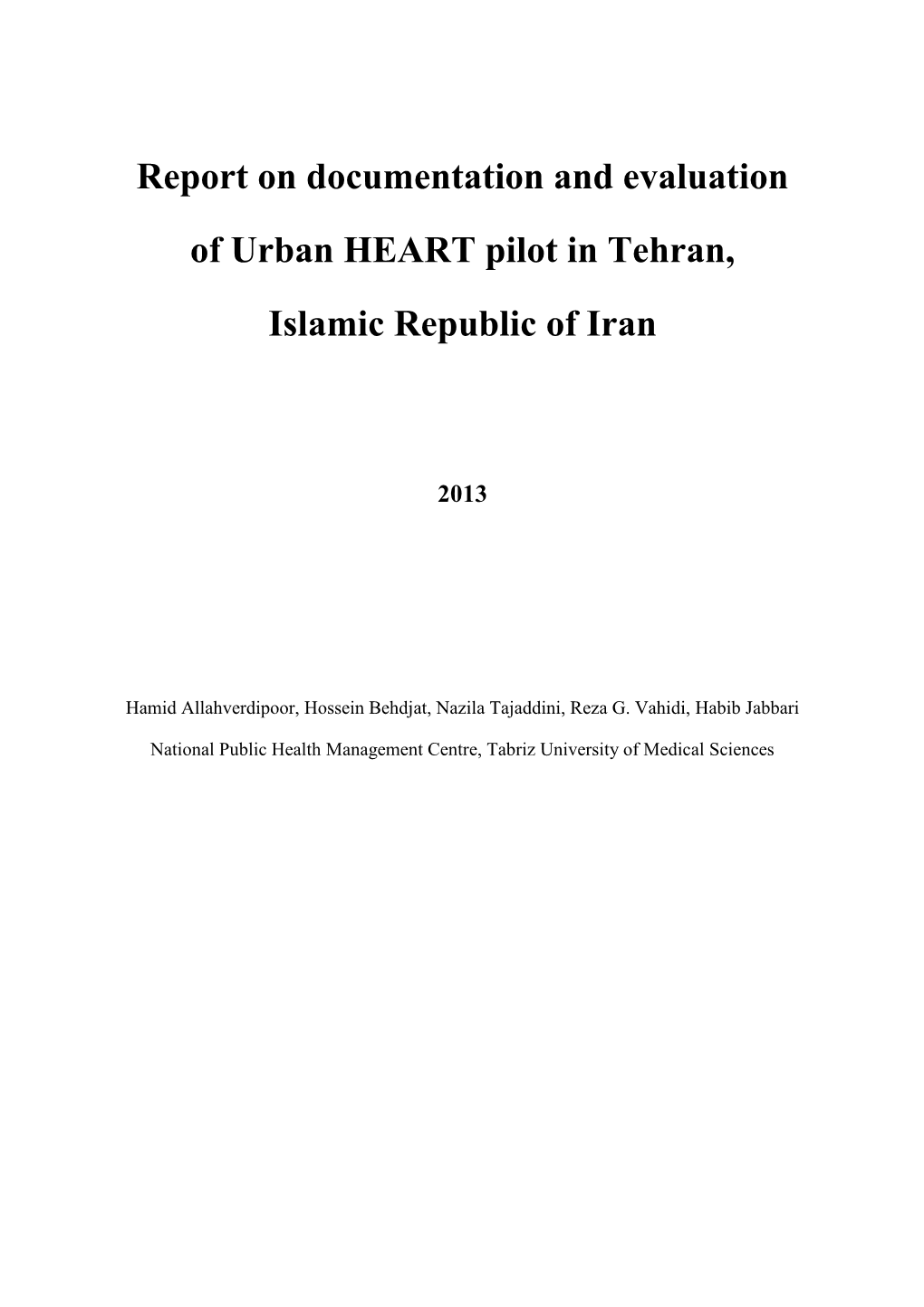 Urban HEART Evaluation Report Iran