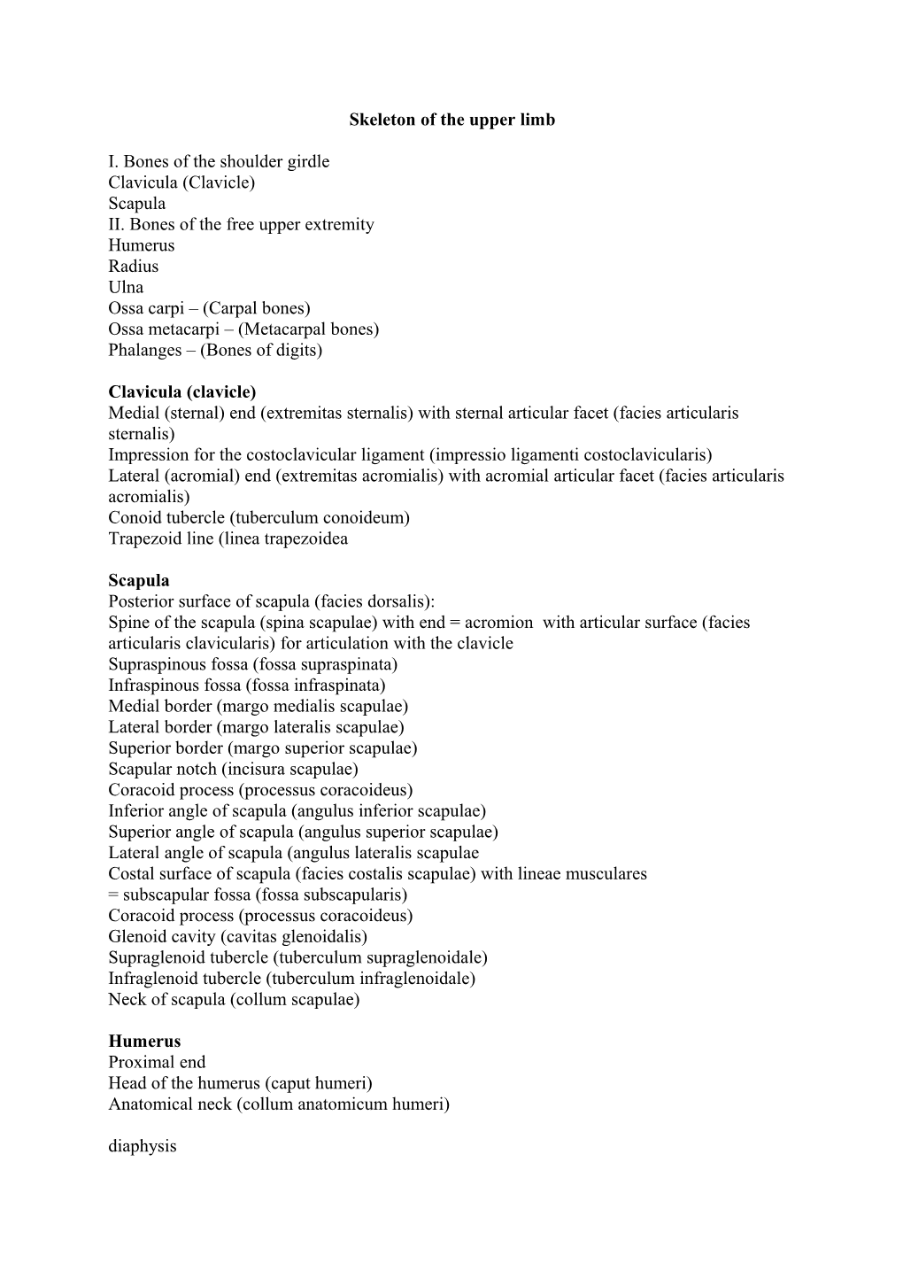 Skeleton of the Upper Limb