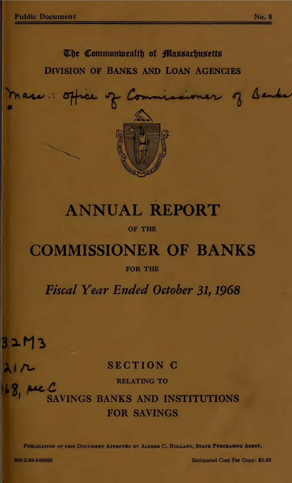 Commissioner of Banks Report, 1968-69