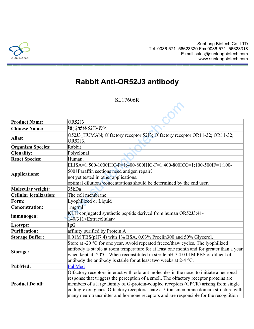 Rabbit Anti-OR52J3 Antibody-SL17606R