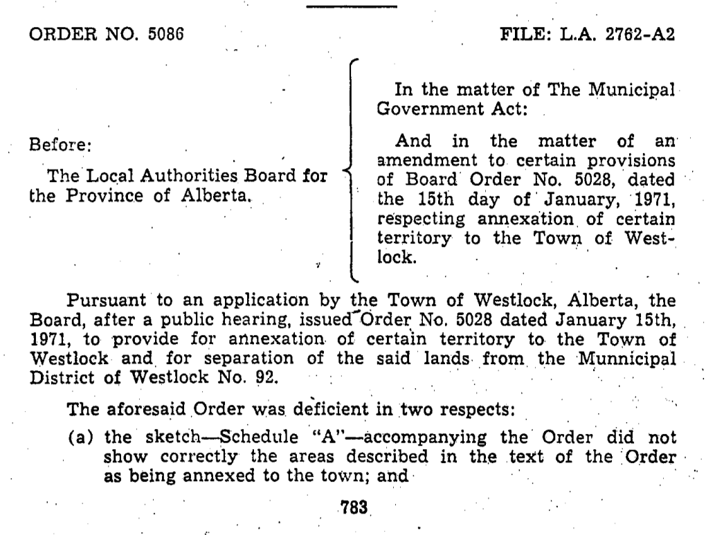 Town of Westlock, Alberta, the Board, After a Public Hearing, Issued-Order No