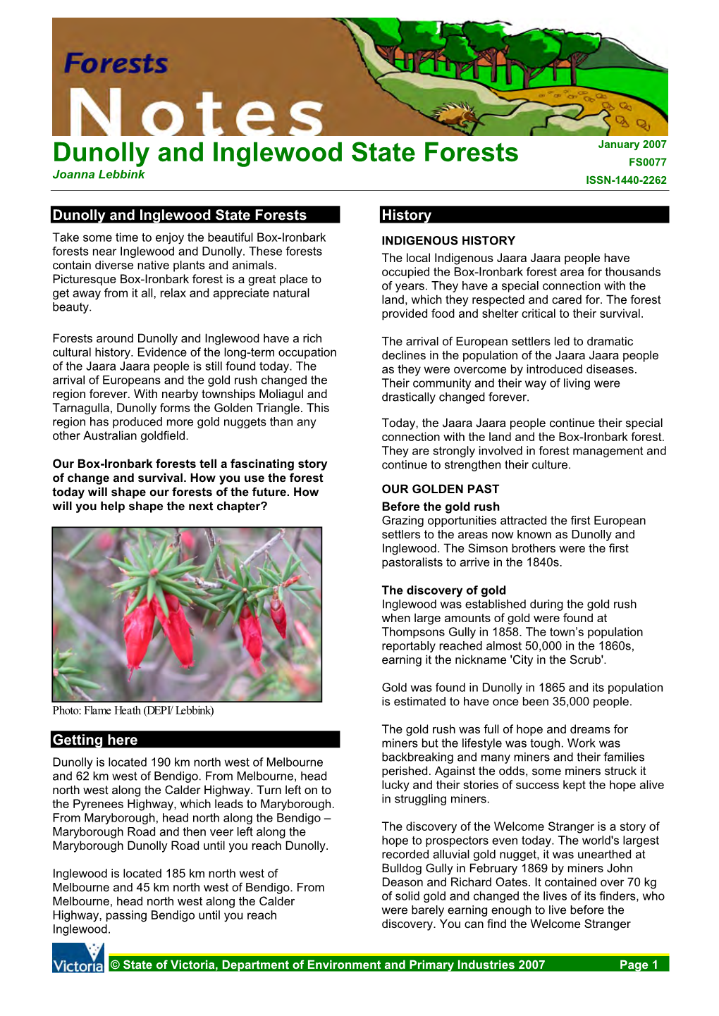 Dunolly and Inglewood State Forests FS0077 Joanna Lebbink ISSN-1440-2262