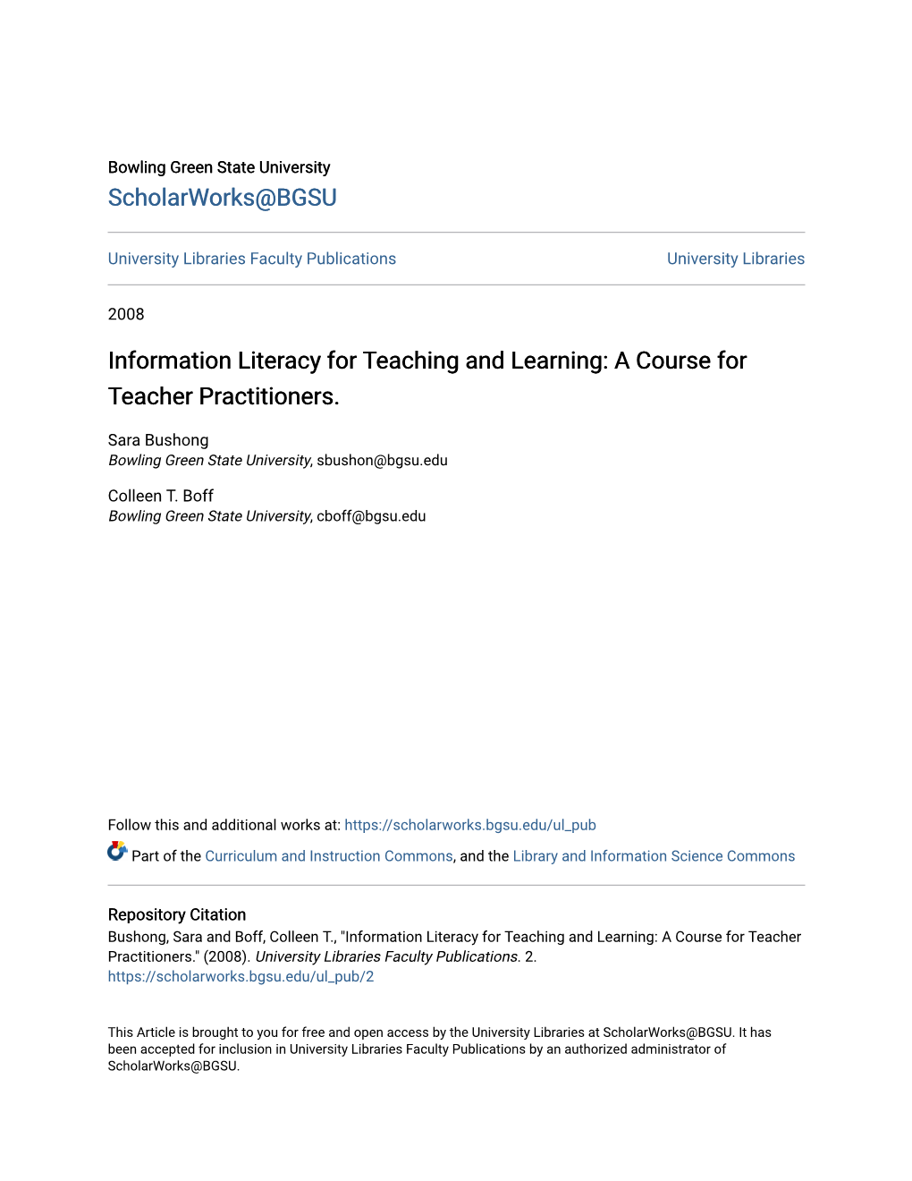 Information Literacy for Teaching and Learning: a Course for Teacher Practitioners