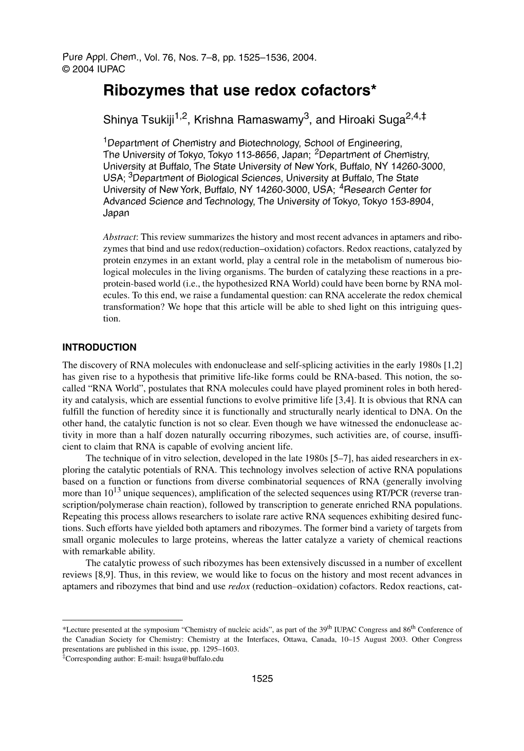 Ribozymes That Use Redox Cofactors*