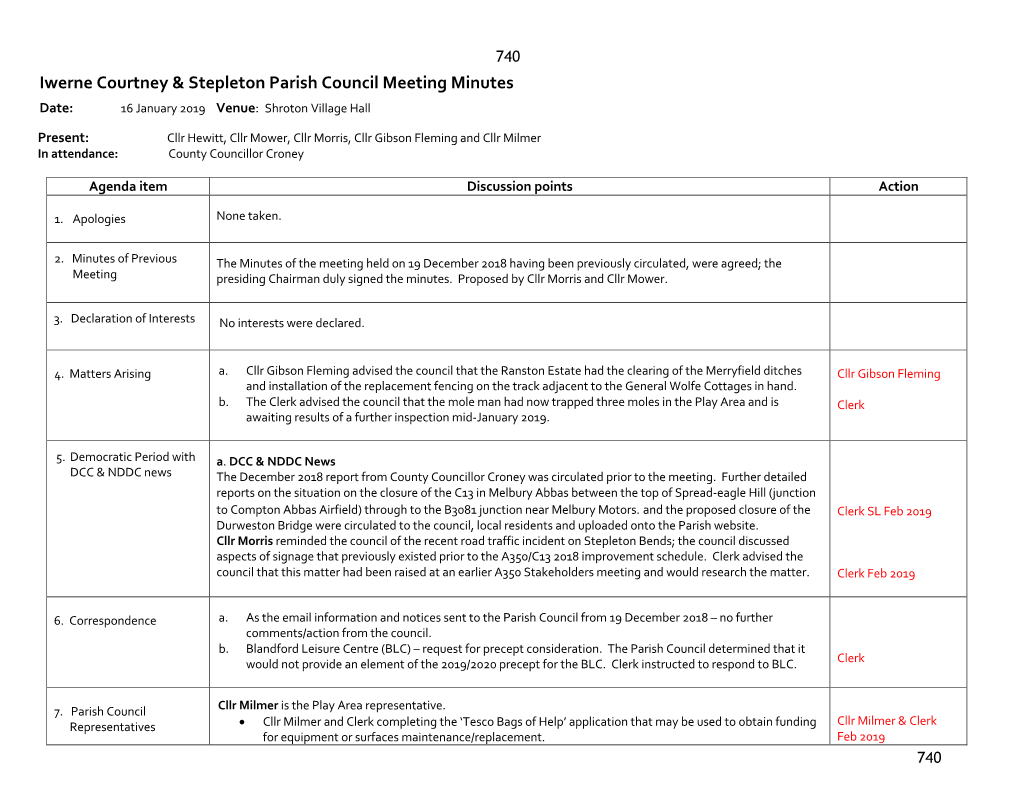 Iwerne Courtney & Stepleton Parish Council Meeting