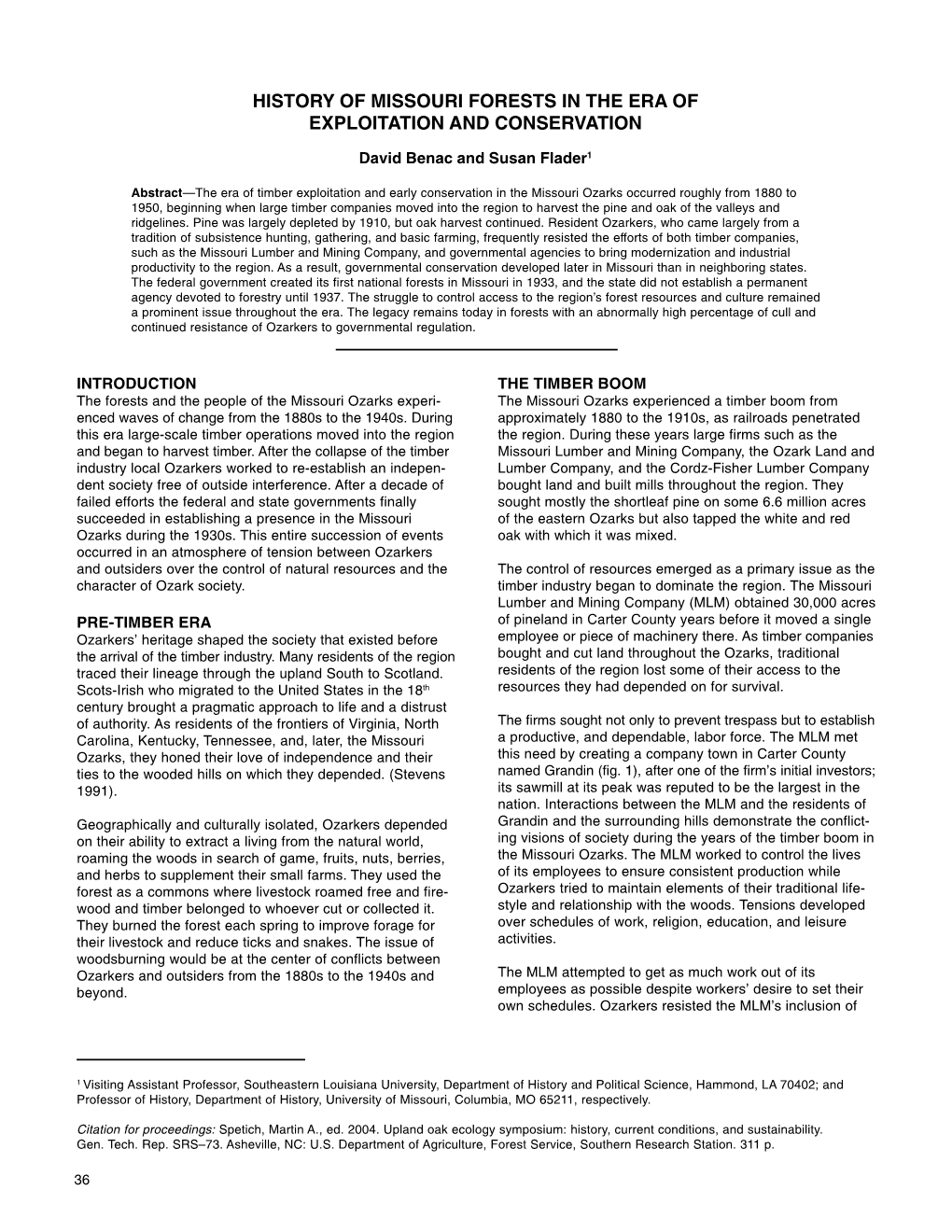 History of Missouri Forests in the Era of Exploitation and Conservation