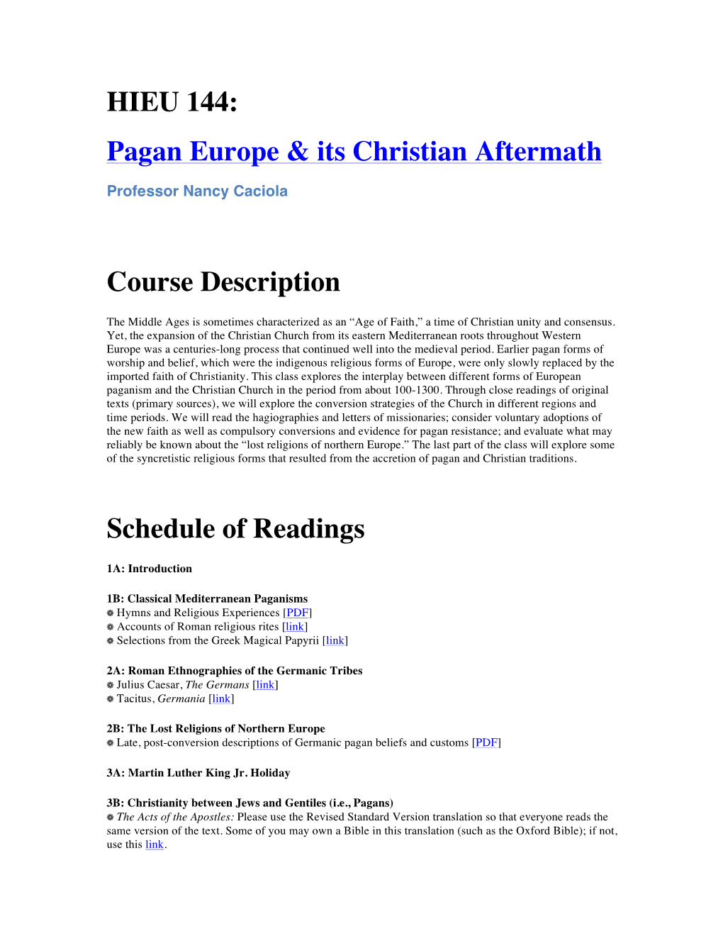 HIEU 144: Pagan Europe & Its Christian Aftermath Course