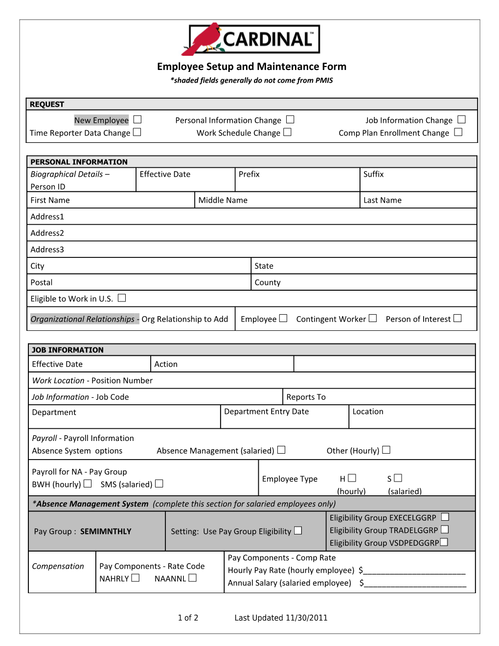 Employee Setup and Maintenance Form