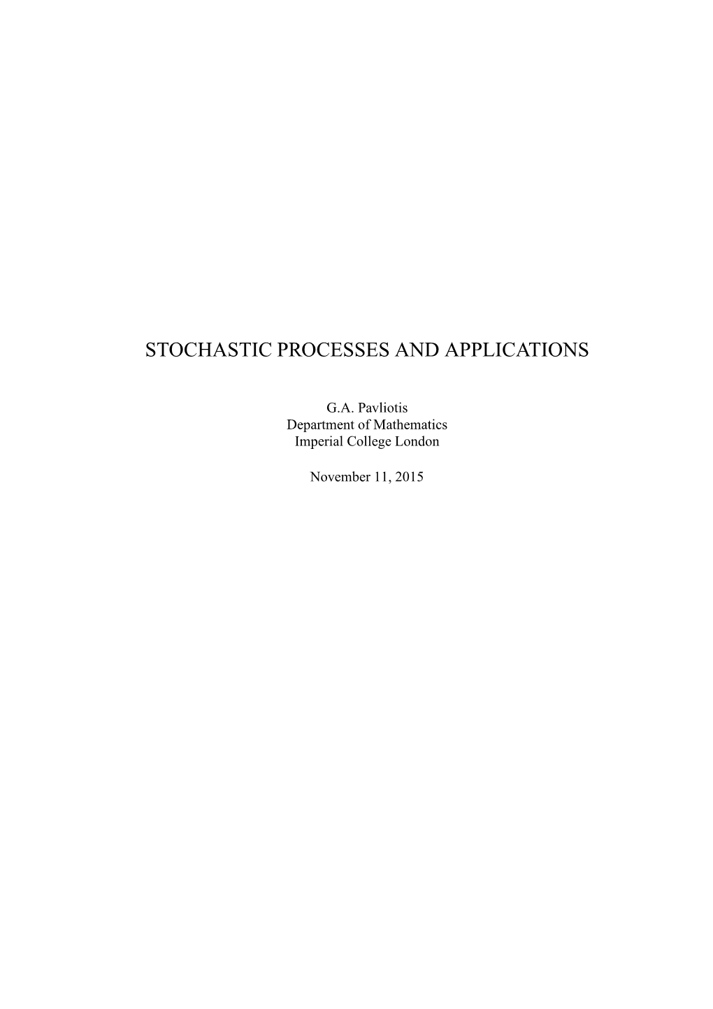 Stochastic Processes and Applications