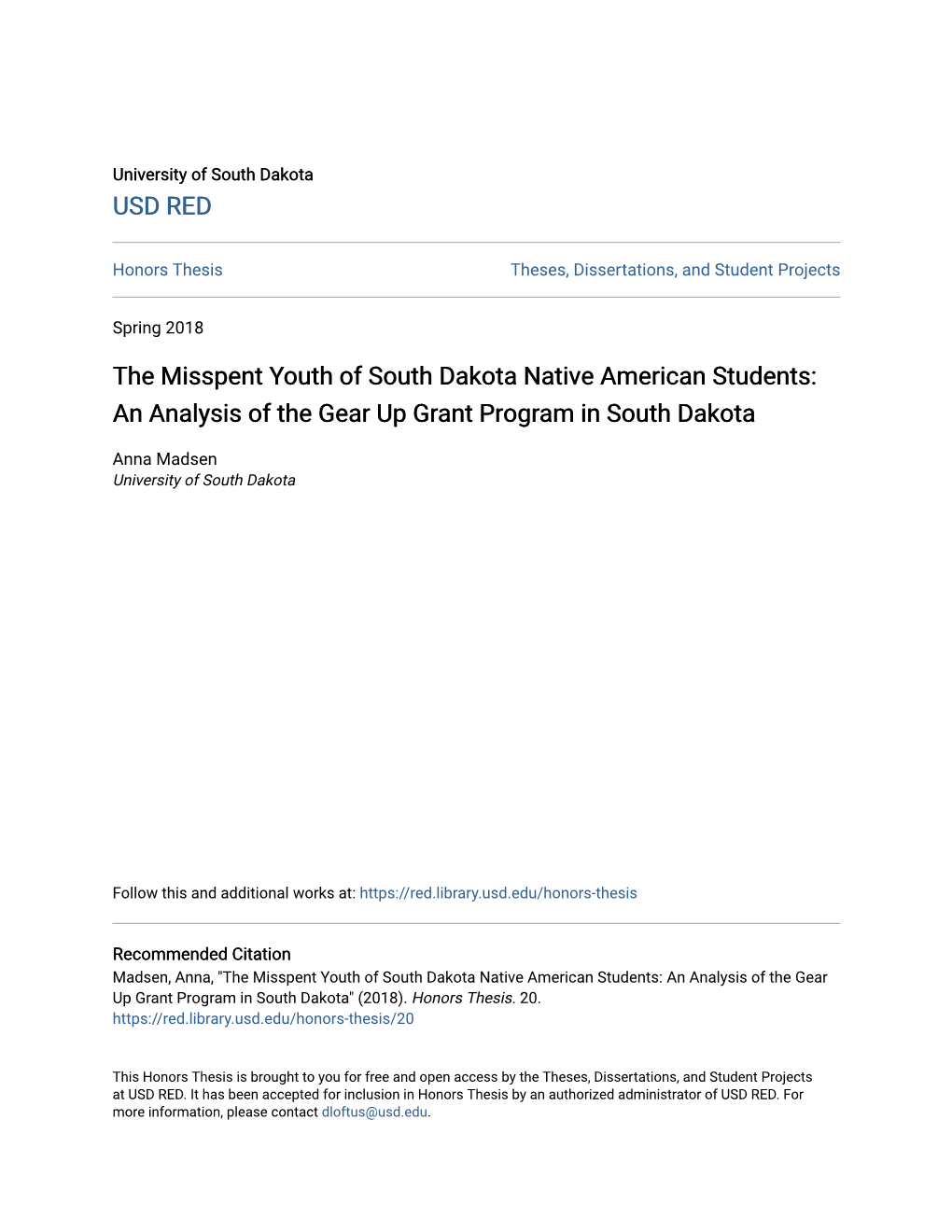 An Analysis of the Gear up Grant Program in South Dakota