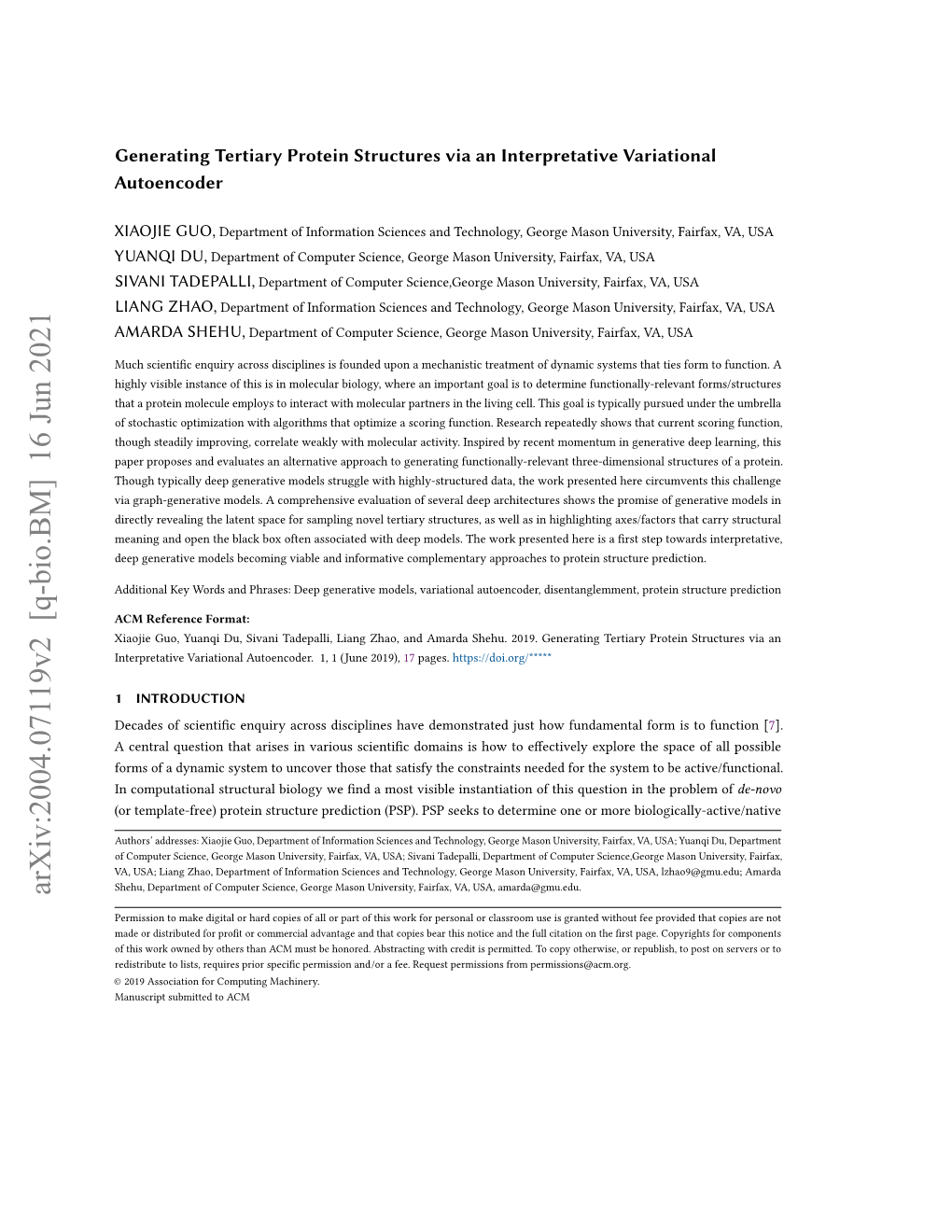 Generating Tertiary Protein Structures Via an Interpretative Variational Autoencoder