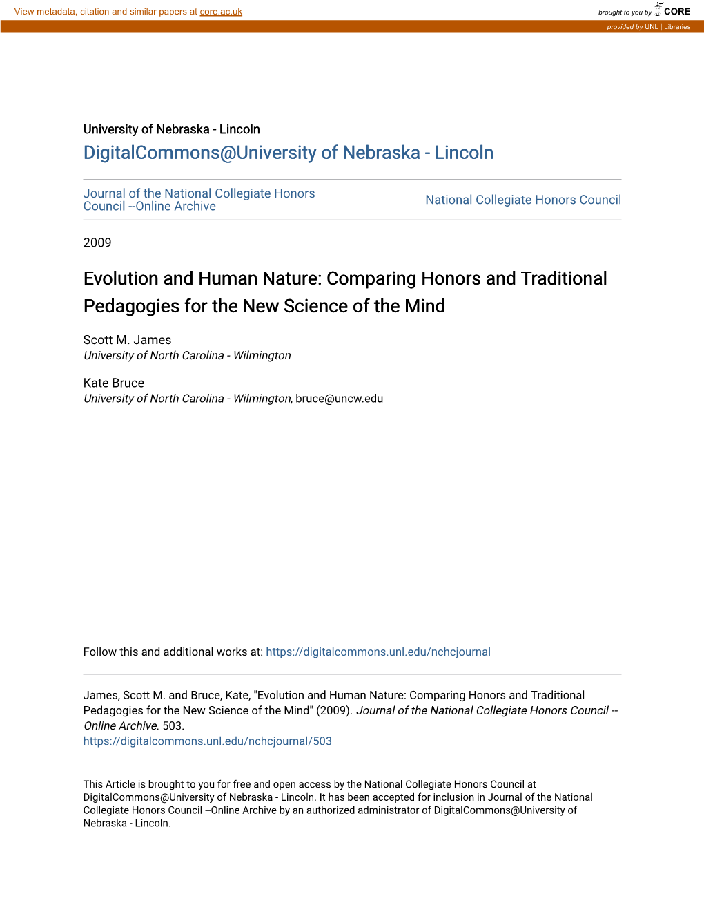 Evolution and Human Nature: Comparing Honors and Traditional Pedagogies for the New Science of the Mind