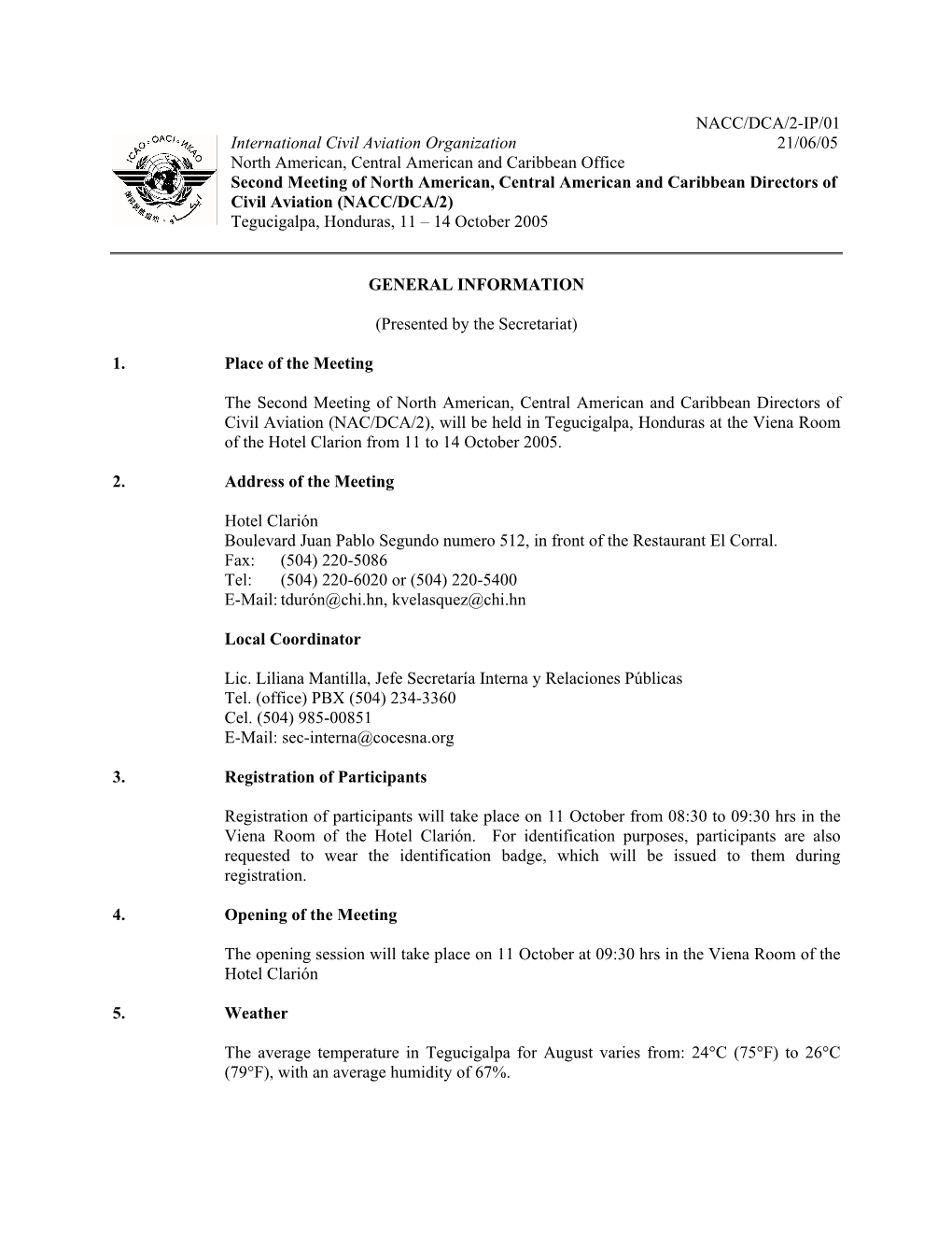 NACC/DCA/2-IP/01 International Civil Aviation Organization 21/06/05