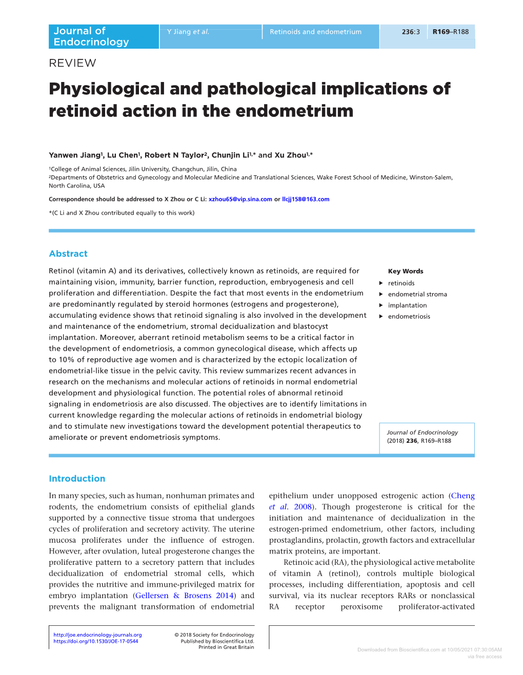 Physiological and Pathological Implications of Retinoid Action in the Endometrium