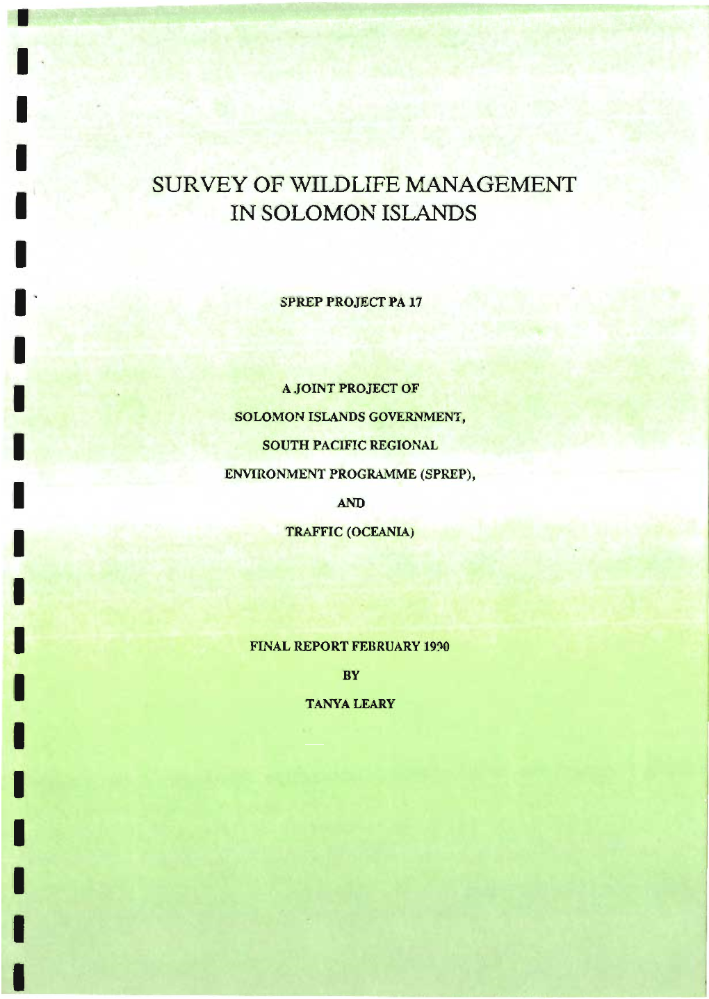 Survey of Wildlife Management in Solomon Islands