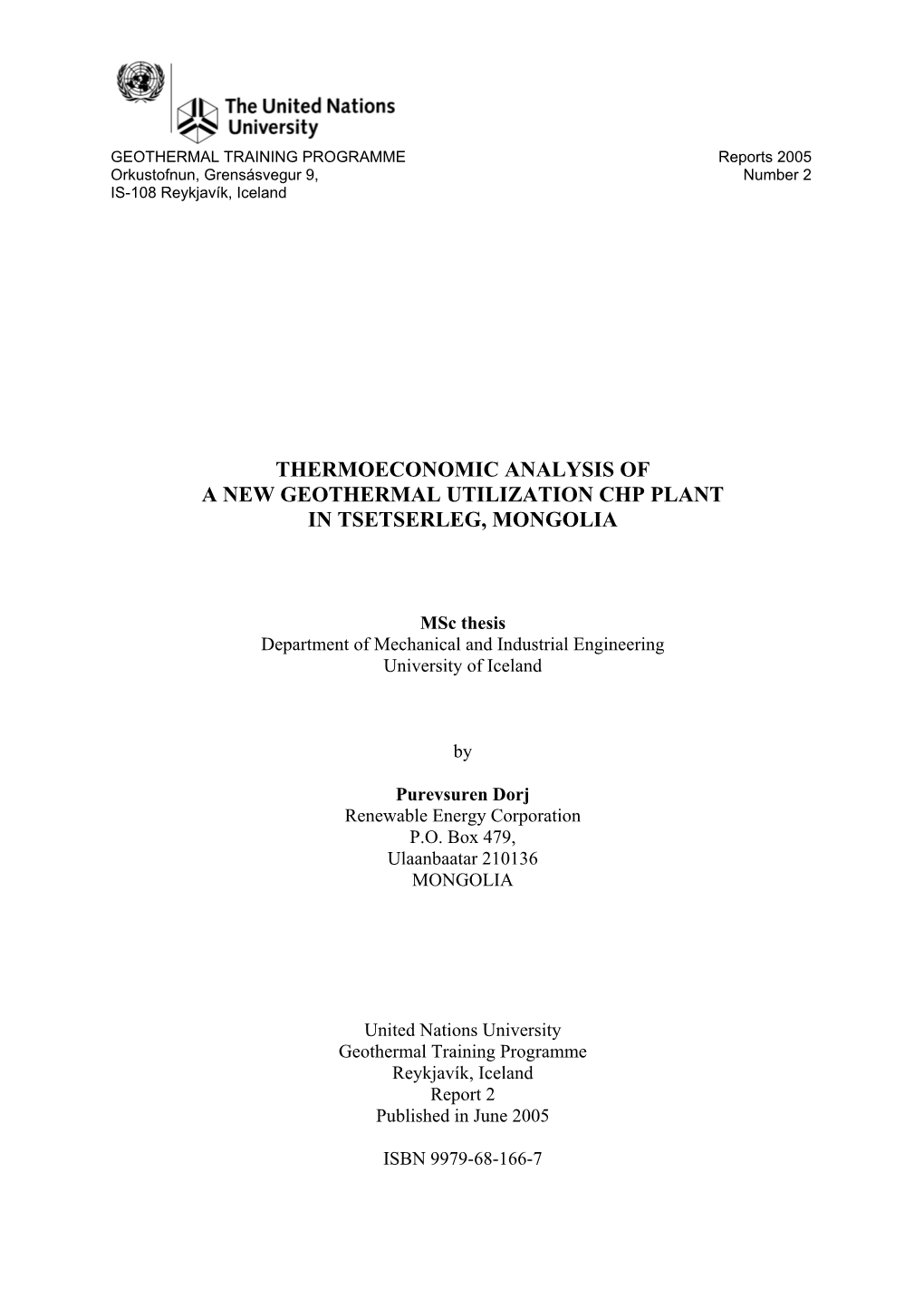 Thermoeconomic Analysis of a New Geothermal Utilization Chp Plant in Tsetserleg, Mongolia