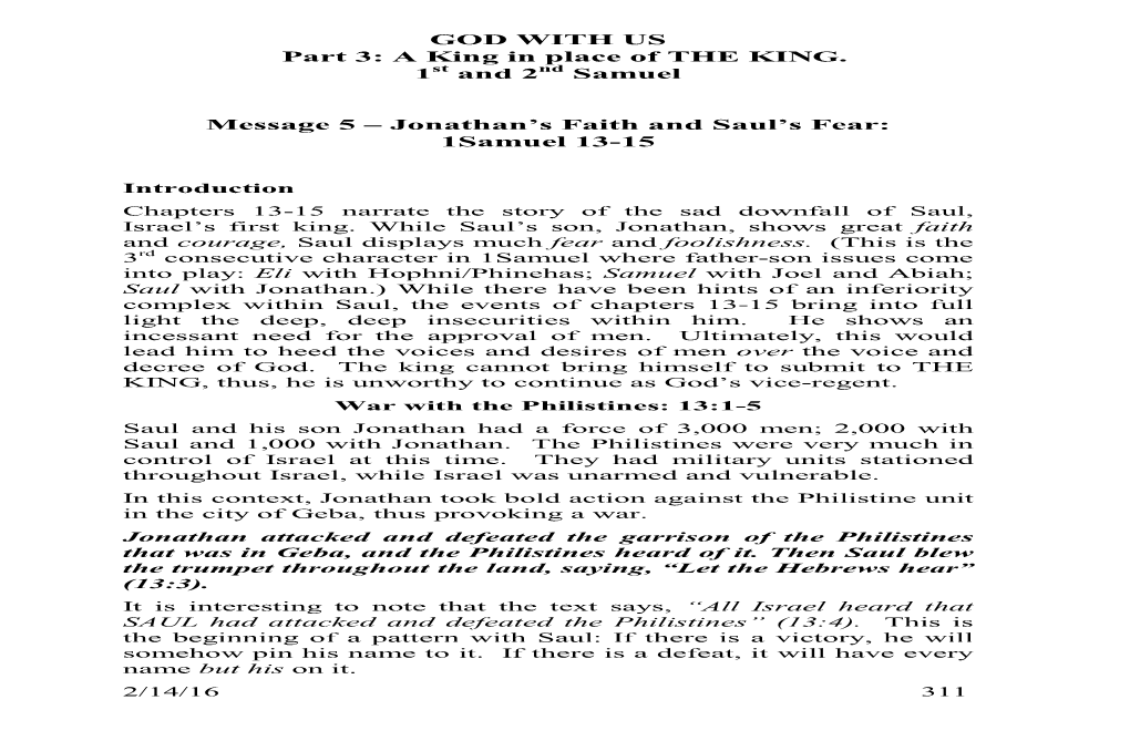 GOD with US Part 3: a King in Place of the KING. 1 and 2 Samuel