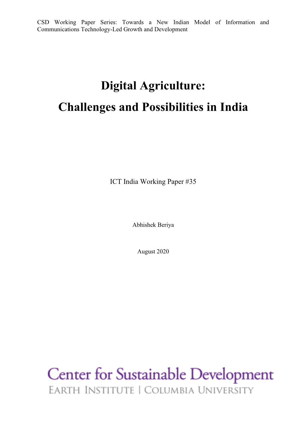 Digital Agriculture: Challenges and Possibilities in India