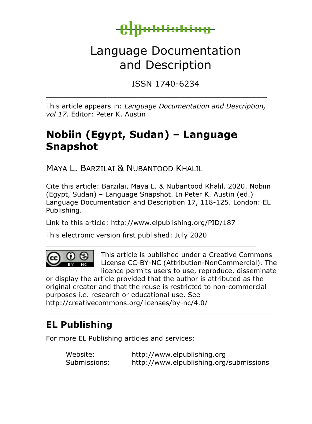 Nobiin (Egypt, Sudan) – Language Snapshot