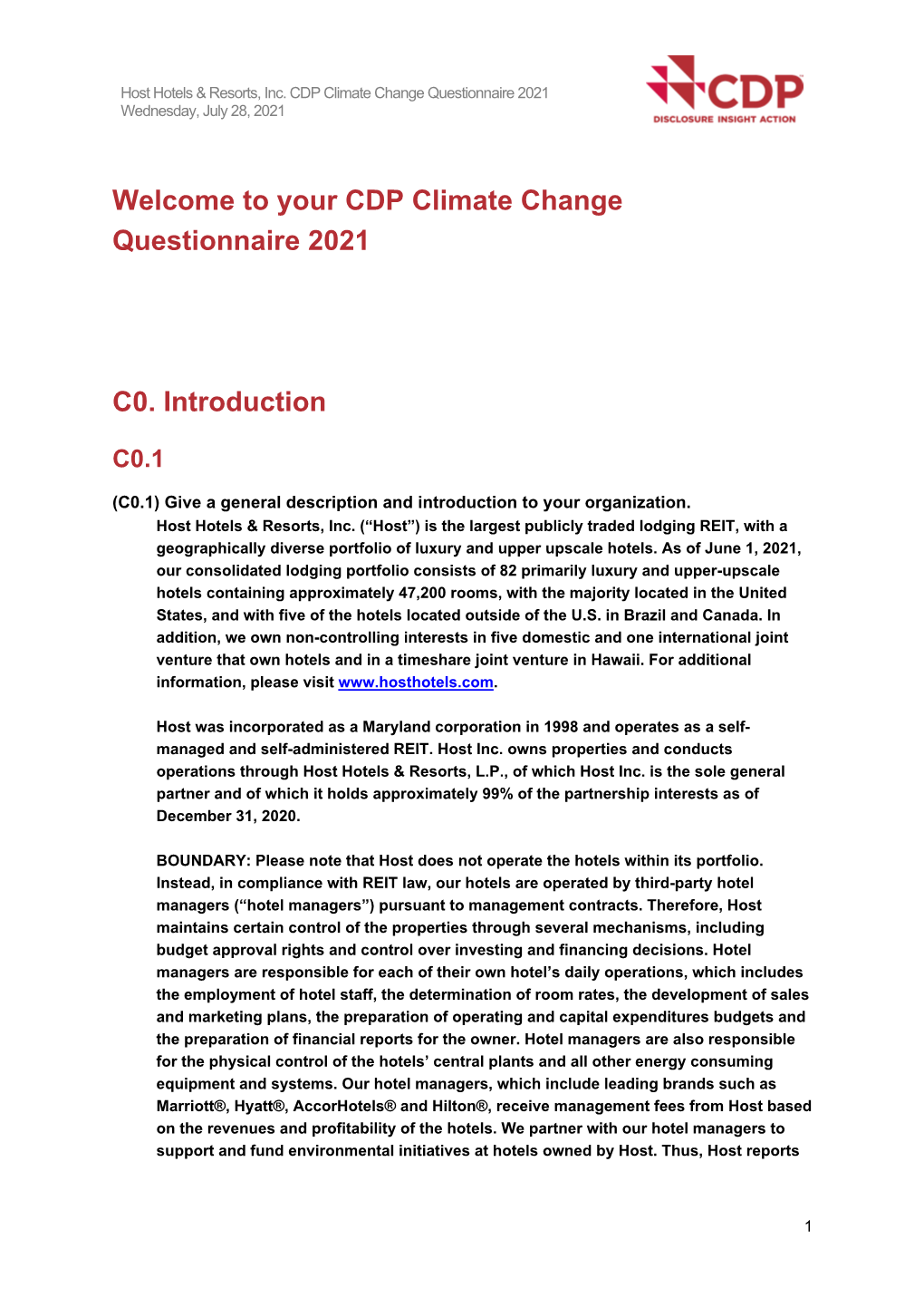 CDP 2021 Climate Change Investor Response