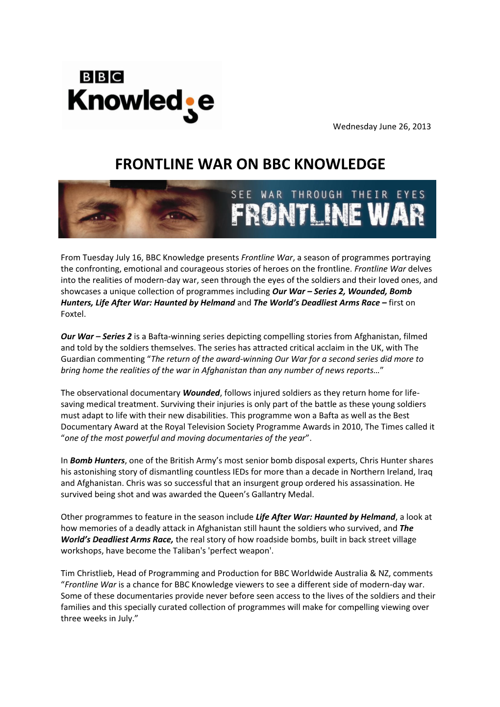 Frontline War on Bbc Knowledge