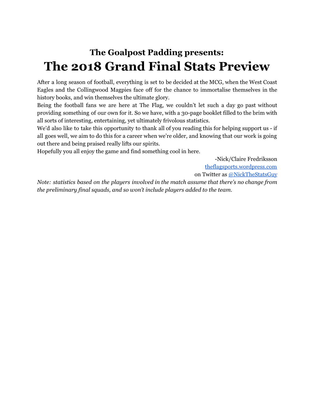 The 2018 Grand Final Stats Preview