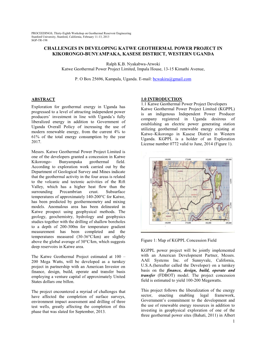 Challenges in Developing Katwe Geothermal Power Project in Kikorongo-Bunyampaka, Kasese District, Western Uganda