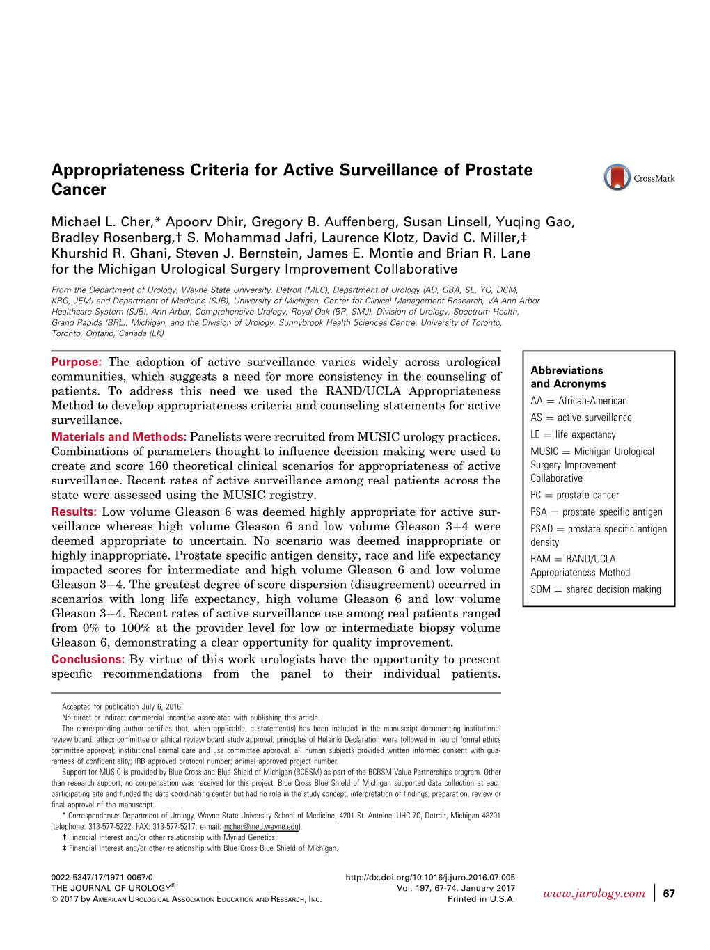 Appropriateness Criteria for Active Surveillance of Prostate Cancer