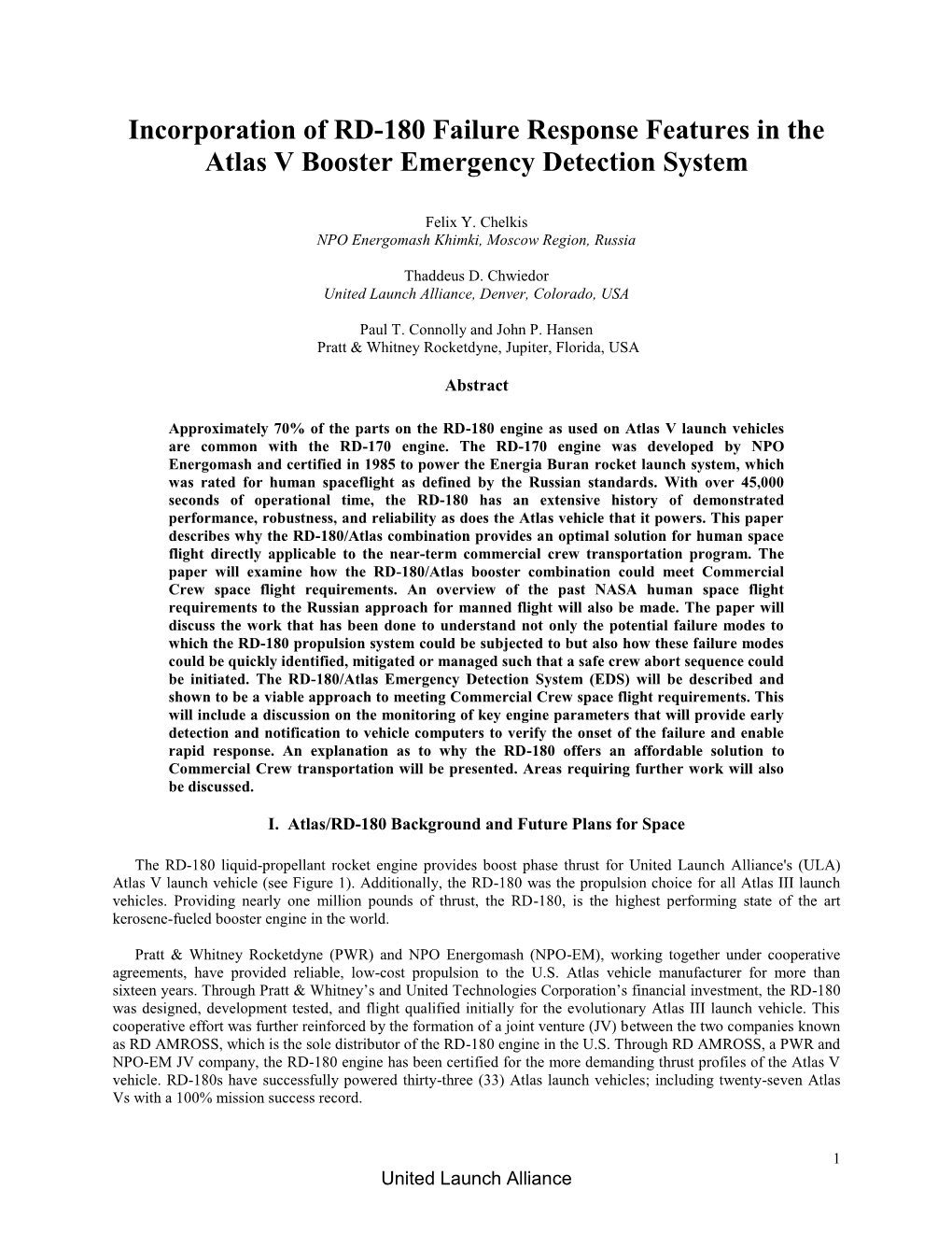 Incorporation of RD-180 Failure Response 2011