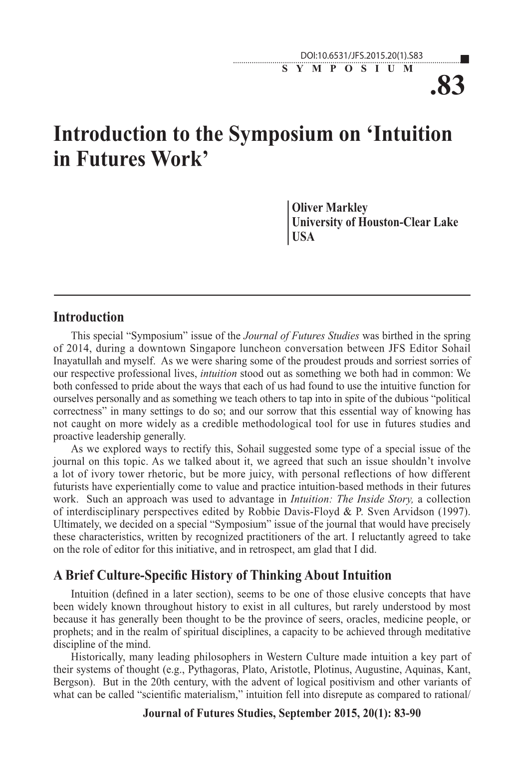 Introduction to the Symposium on 'Intuition in Futures Work'