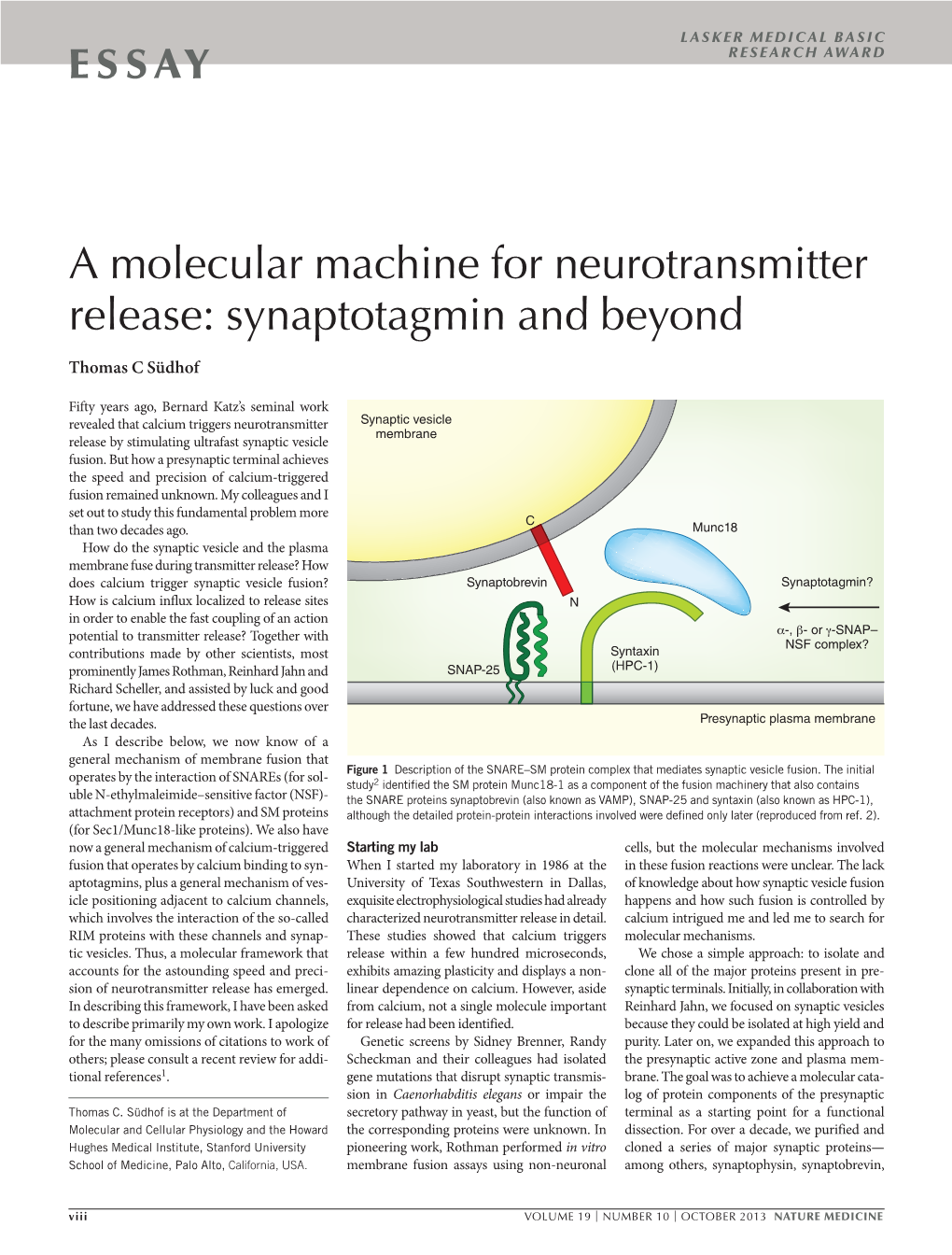 A Molecular Machine for Neurotransmitter Release: Synaptotagmin and Beyond